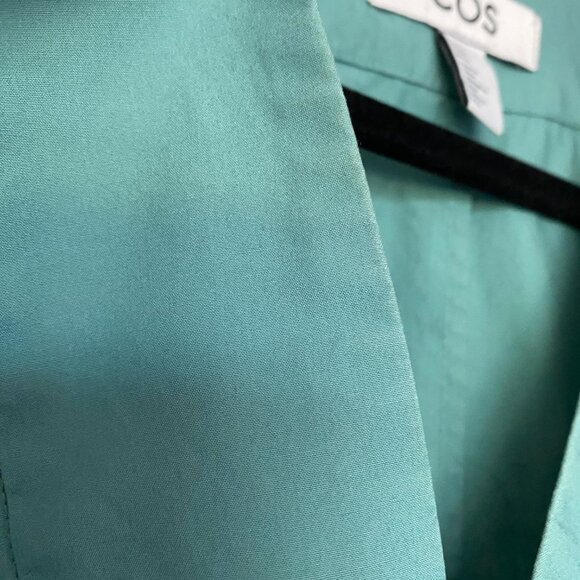 COS 100% Cotton Poplin Green V-Neck Dress with Pockets Size 12 - Picture 8 of 8